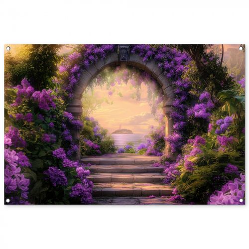 Tuinposter - Poort - Paars - Bloemen
