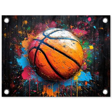 Tuinposter - Basketbal in Kleurrijke Spatten