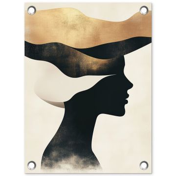 Tuinposter - Vrouw - Golven - Zwart