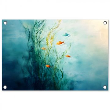 Tuinposter - Waterplanten - Vissen - Kleurrijk - Water