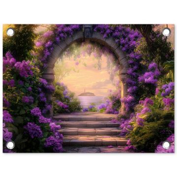 Tuinposter - Poort - Paars - Bloemen