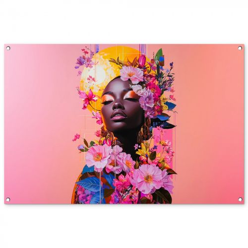 Tuinposter - Kleurrijk - Bloemen - Vrouw - Zon