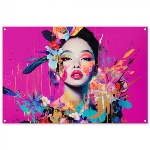 Tuinposter - Vrouw - Portret - Abstract - Paars