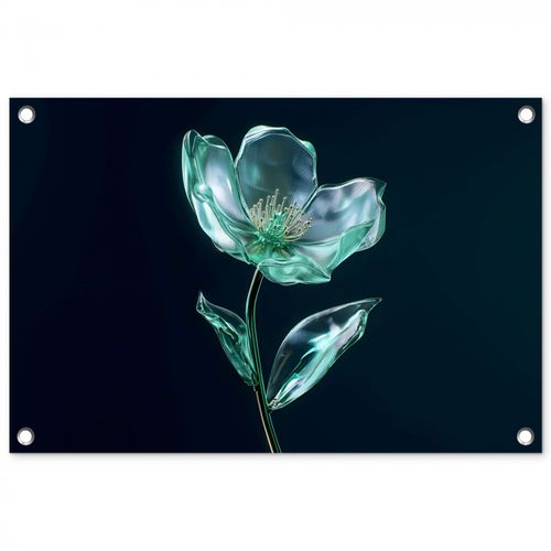 Tuinposter - Bladeren - Bloem - Glazen - Donkerblauw