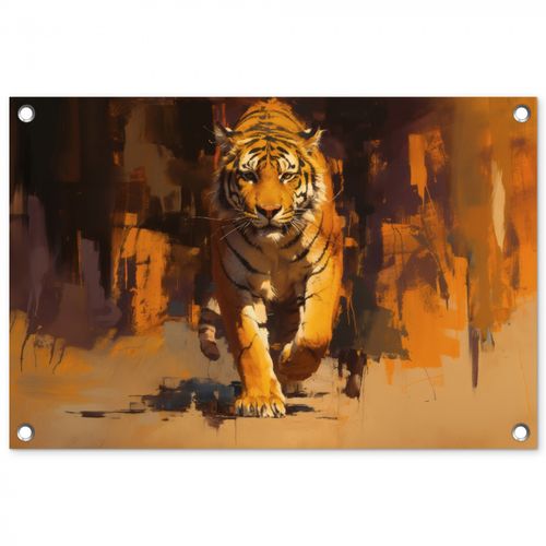 Tuinposter - Tijger - Geschilderd - Oranje - Penseelstreken