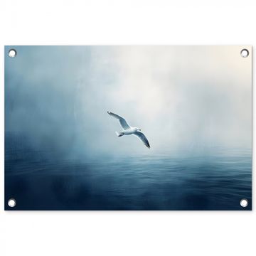 Tuinposter - Meeuw - Wit - Zee - Mistig