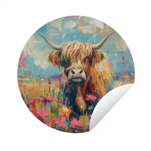 Tuinposter - Schotse hooglander - Natuur - Kleurrijk - Bloemen