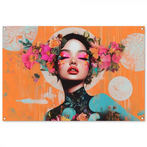 Tuinposter - Portret - Vrouw - Abstract - Bloemen