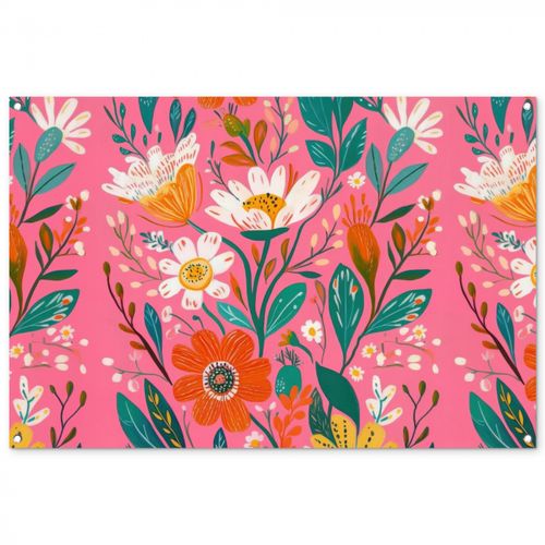 Tuinposter - Roze - Bloemen - Wit - Oranje