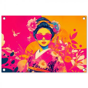 Tuinposter - Vrouw - Zonnebril - Abstract - Oranje