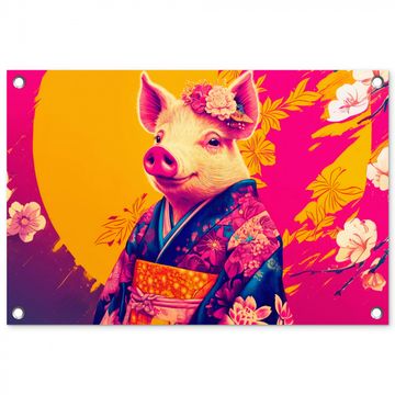 Tuinposter - Varken - Bloemkroon - Kimono - Abstract