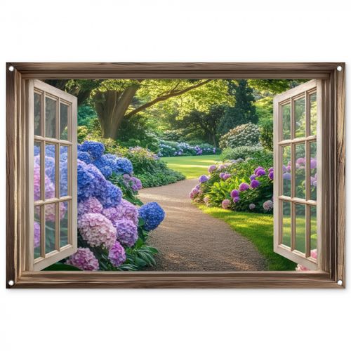 Doorkijk - Tuin - Raam - Hortensia - Bloemen