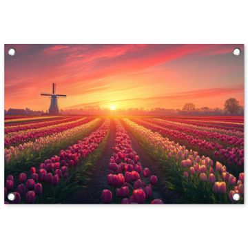 Tuinposter - Windmolen - Zonsondergang - Landschap