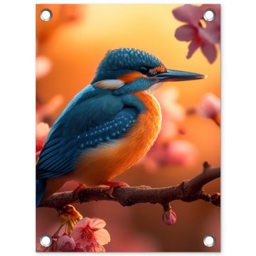 Tuinposter - IJsvogel in de Bloesemtak