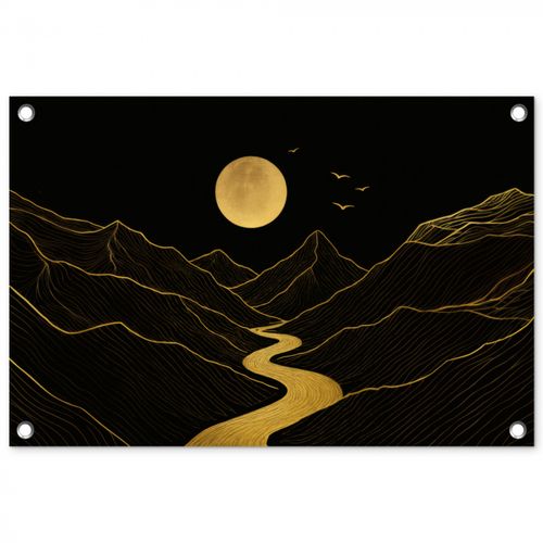 Tuinposter - Rivier - Goud - Maan - Vogels