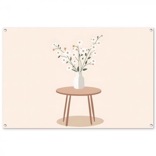 Tuinposter - Vaas - Bloemen - Madeliefjes - Beige