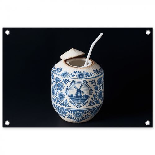 Tuinposter - Kokosnoot - Eten - Delfts blauw - Drinken