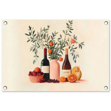 Tuinposter - Wijnflessen - Takken - Sinaasappels
