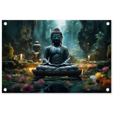 Boeddha in een mystieke tuin