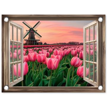 Doorkijk - Tulpen - Bloemen - Molen - Raam