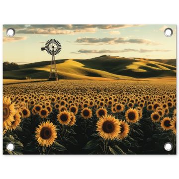 Tuinposter - Zonnebloem - Veld - Windmolen