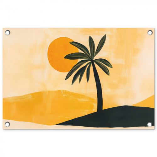 Tuinposter - Illustratie - Palmboom - Zon - Heuvels