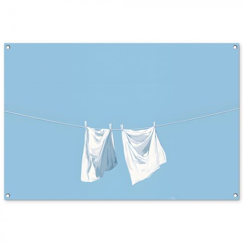Tuinposter - Lakens - Waslijn - Blauw - Minimalistisch