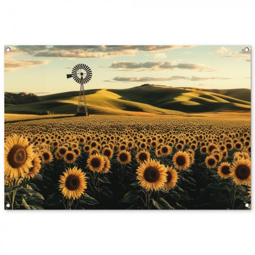 Tuinposter - Zonnebloem - Veld - Windmolen