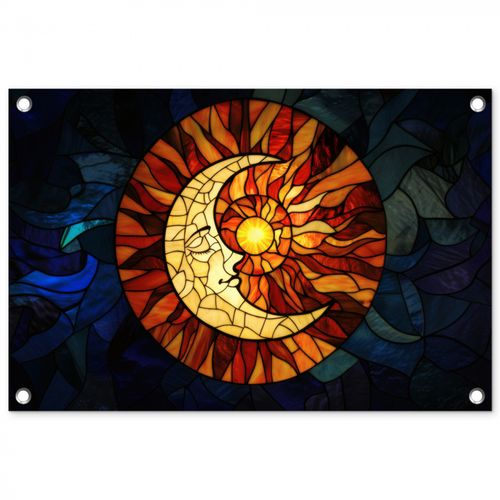 Tuinposter - Mozaïek - Glas - Maan - Donkerblauw