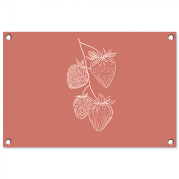 Tuinposter - Minimalistisch - Illustratie - Aardbei - Tak