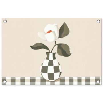 Tuinposter - Vaas - Geruit - Groen - Bloem