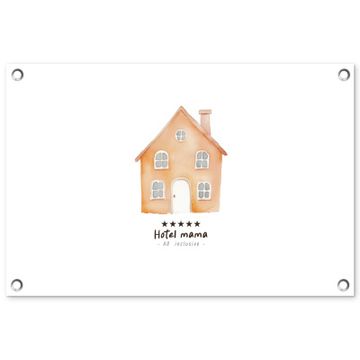 Tuinposter - Oranje - Huisje - Quote - Hotel