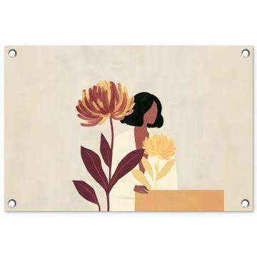 Tuinposter - Vrouw - Minimalistisch - Bloem