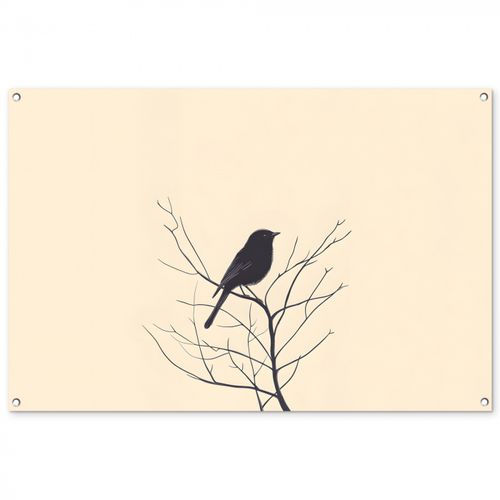 Tuinposter - Vogel - Zwart - Tak - Minimalistisch