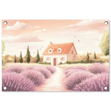 Tuinposter - Lavendelveld - Huis - Paars