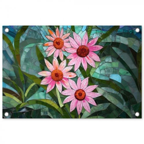 Tuinposter - Bloemen - Roze - Glasmozaïek