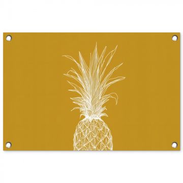 Tuinposter - Lijnillustratie - Ananas - Bladkroon - Okergeel