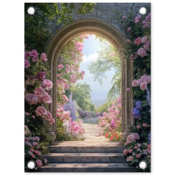 Tuinposter - Doorkijk - Rozen - Vintage - Bloemen