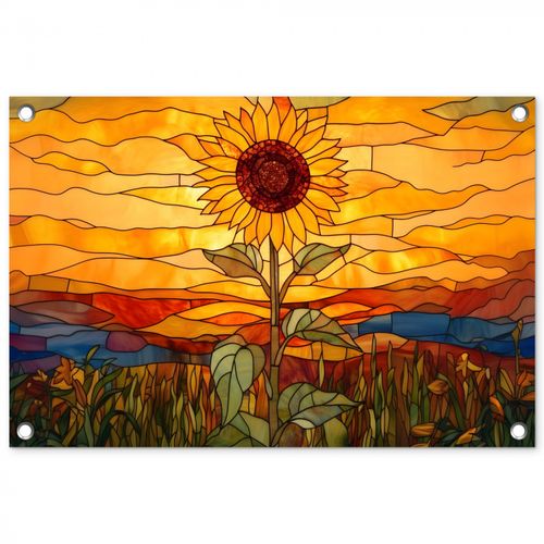 Tuinposter - Zonnebloem - Mozaïek - Zonsondergang - Geel