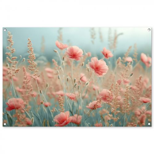 Tuinposter - Dromerig veld van klaprozen
