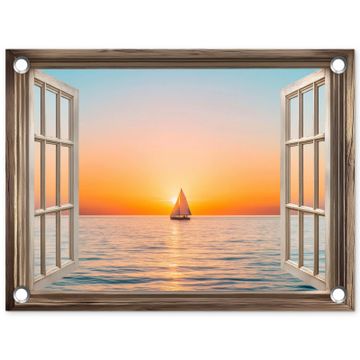 Doorkijk - Zee - Boot - Zonsondergang