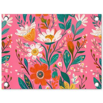 Tuinposter - Roze - Bloemen - Wit - Oranje