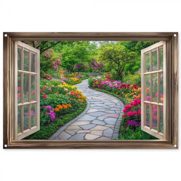 Doorkijk - Bloemen - Tuinpad - Natuur - Raam