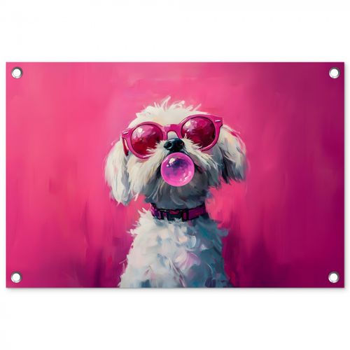 Tuinposter - Pink - Hond - Bubbel