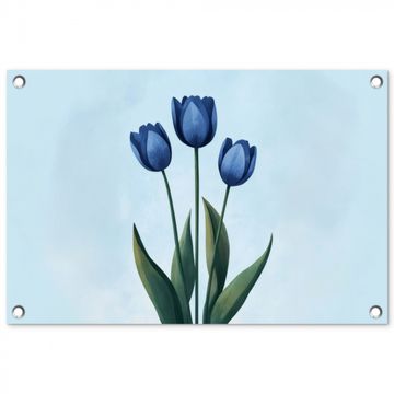 Tuinposter - Tulpen - Blauw - Bladeren