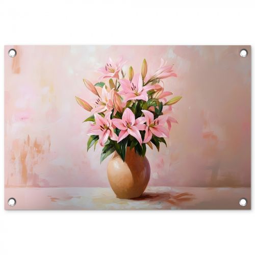 Tuinposter - Vaas - Bloemen - Roze