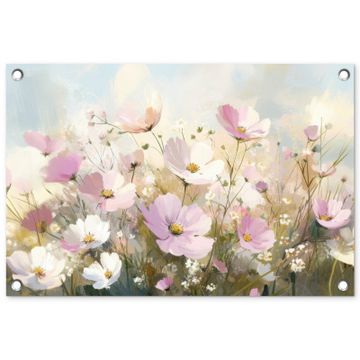 Tuinposter - Bloemenveld - Lichte tinten - Geschilderd