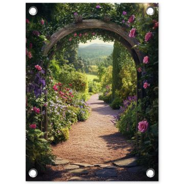 Tuinposter - Doorkijk - Bloemen - Natuur - Rozenboog