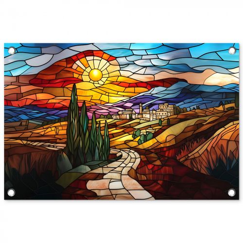 Tuinposter - Mozaïek - Zon - Landschap - Dorp