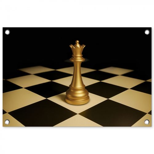 Tuinposter - Koningin - Schaakstuk - Geblokt - Goud